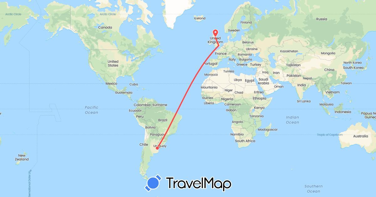 TravelMap itinerary: driving, hiking in Argentina, United Kingdom (Europe, South America)